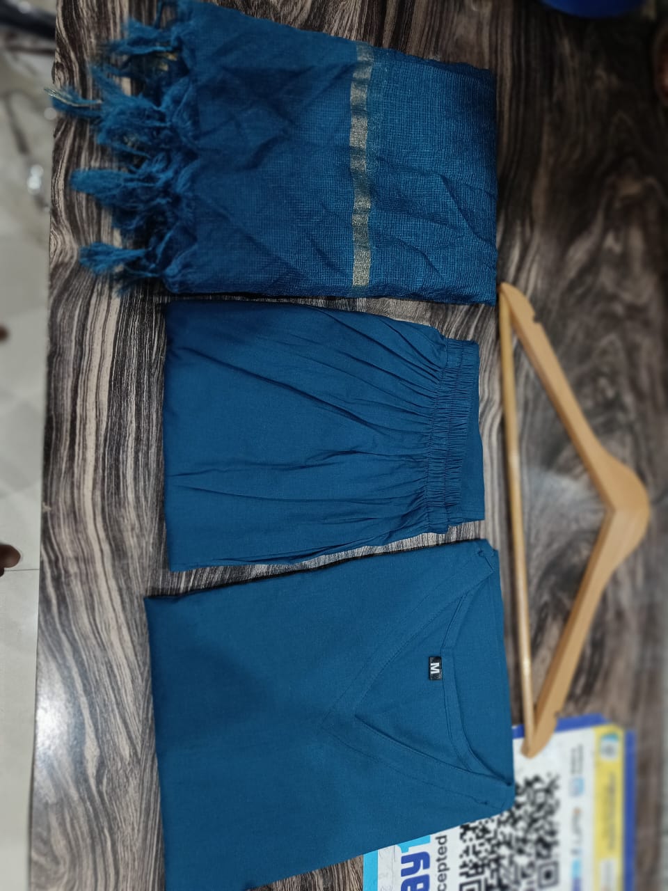 Premium Kota Doriya Cotton Blue Kurta Pant and Dupatta set