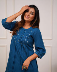 Trending Teal Blue Cotton Kurta Pant set