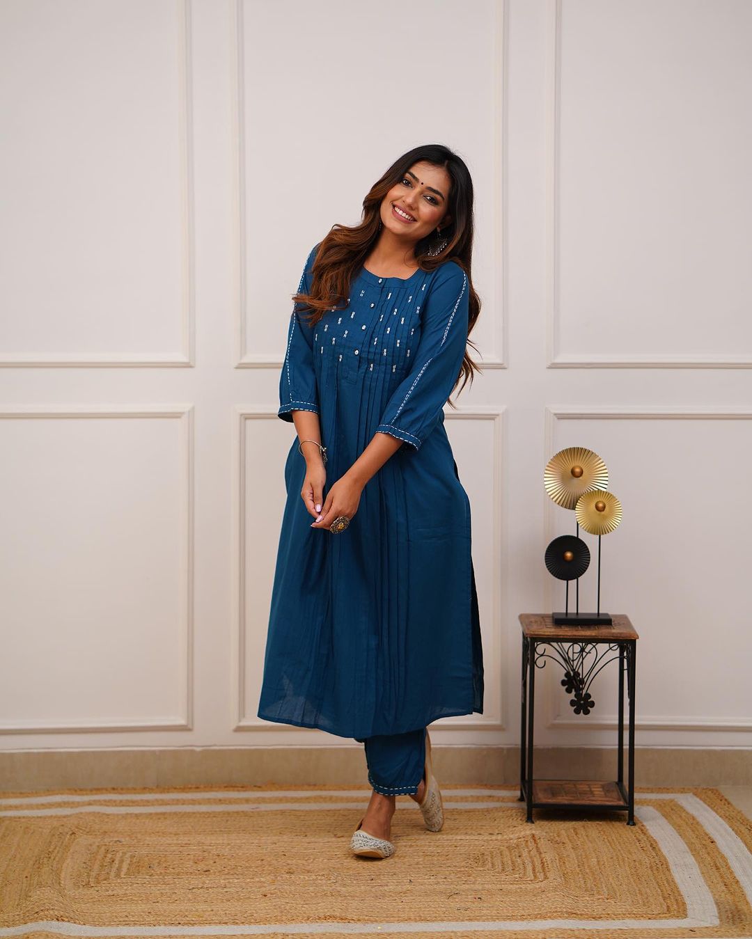 Trending Teal Blue Cotton Kurta Pant set