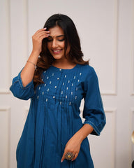 Trending Teal Blue Cotton Kurta Pant set