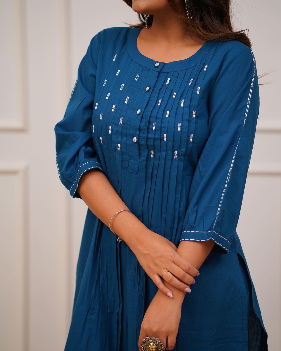 Trending Teal Blue Cotton Kurta Pant set