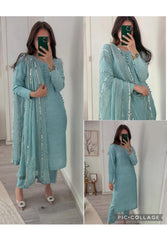 Trending Rayon Blue Kurta Pant and Dupatta set