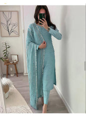 Trending Rayon Blue Kurta Pant and Dupatta set