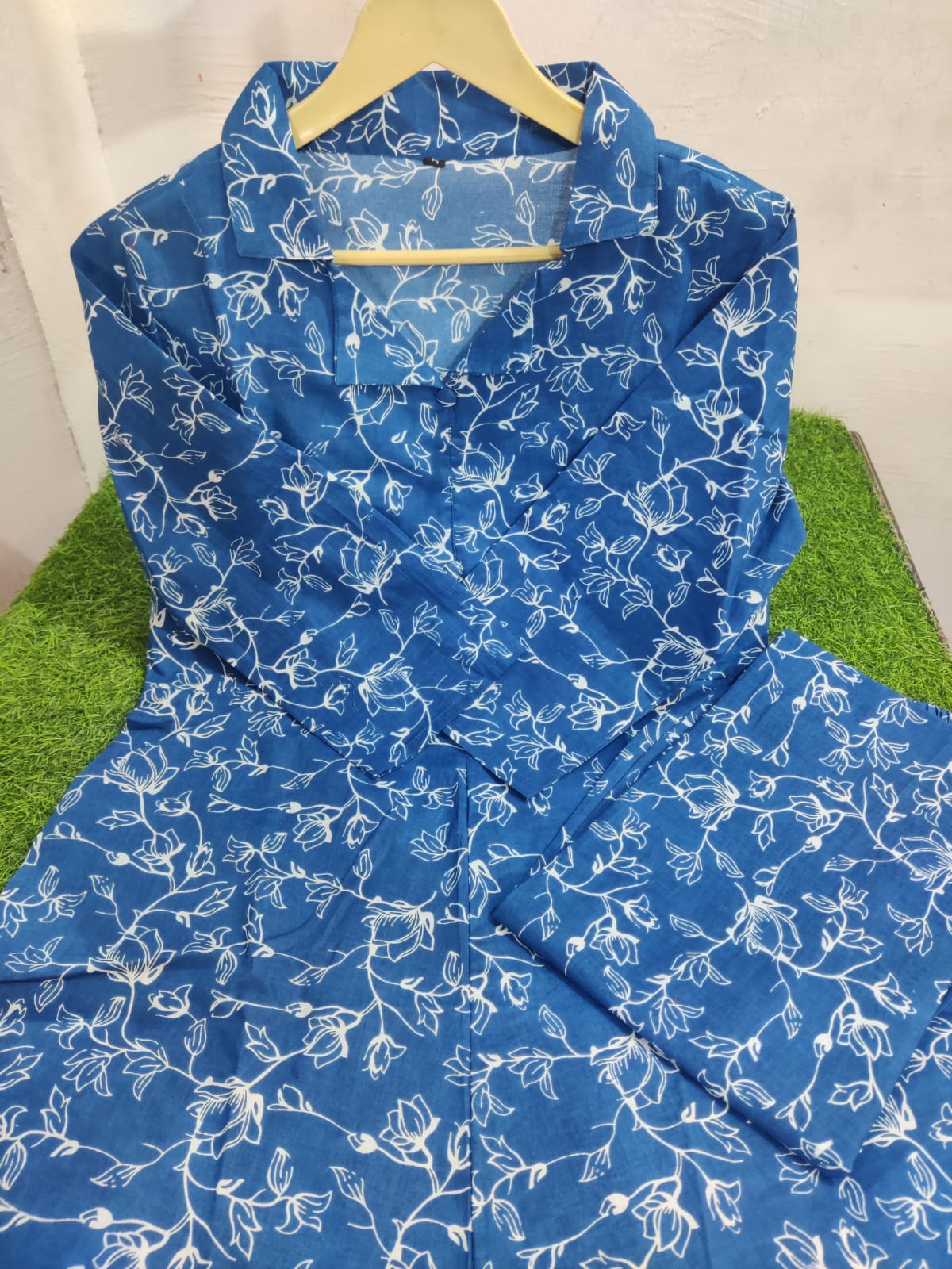 Women Cotton Floral Blue Cord set