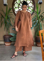 Women Brown South Cotton Kurta Pant set