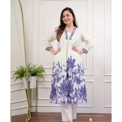 Women Cotton White Kurta Pant set