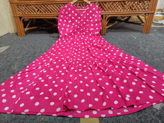 Women Cotton Pink Polka Middi Gown