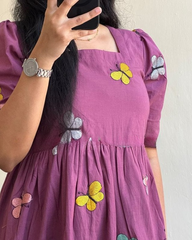 Women Cotton Emroidery Purple Middi Gown