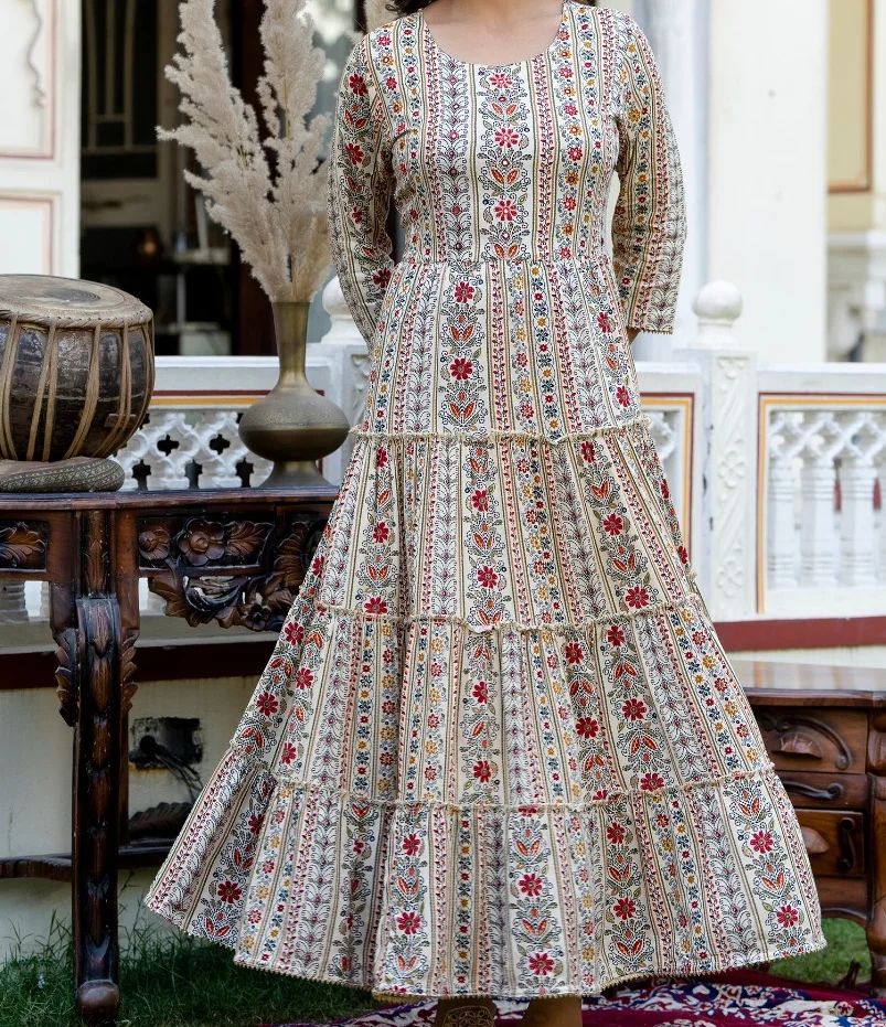 Women Multicolor Cotton Middi Gown