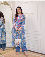 Women Blue Pure Cotton  Kurta Pant Set