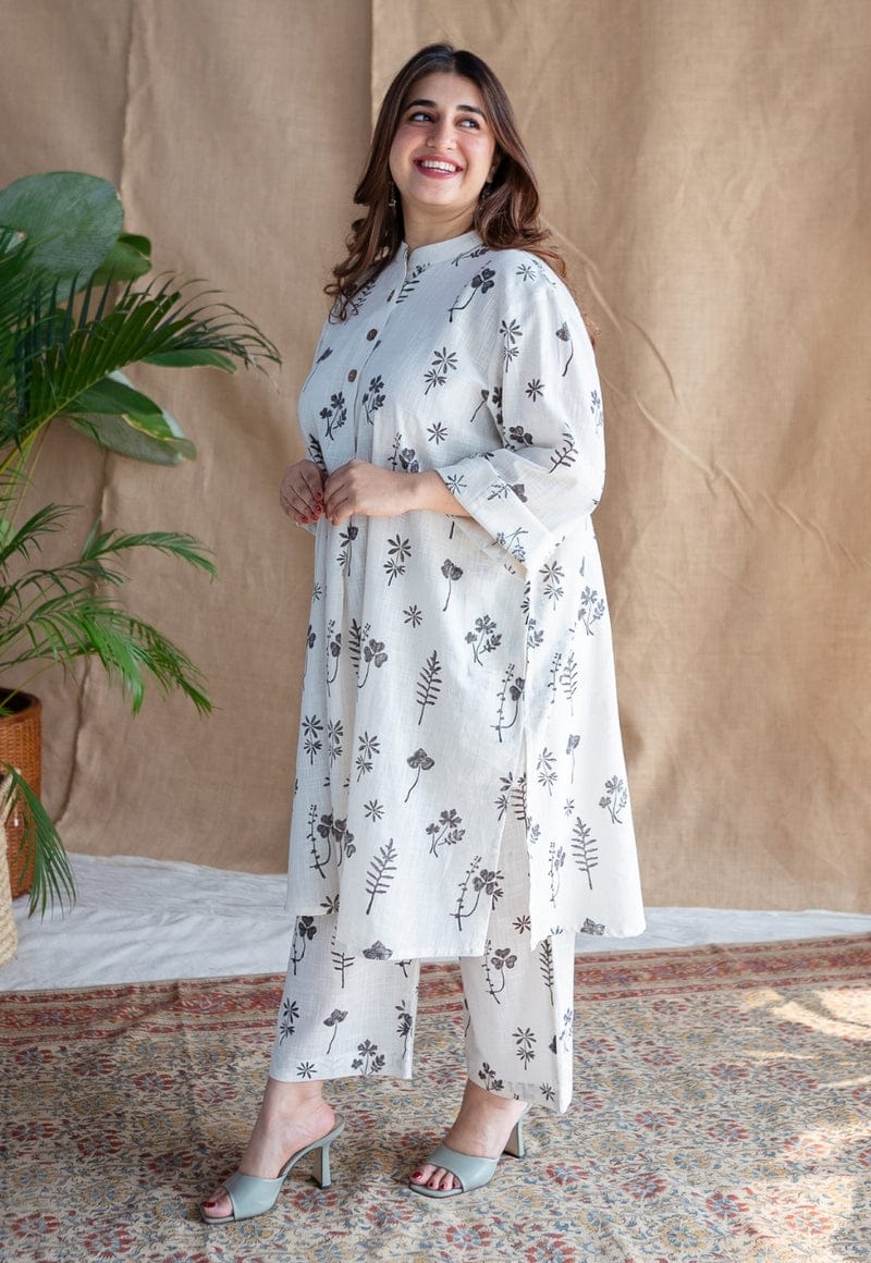 Women Cotton White Kurta Plaazo set