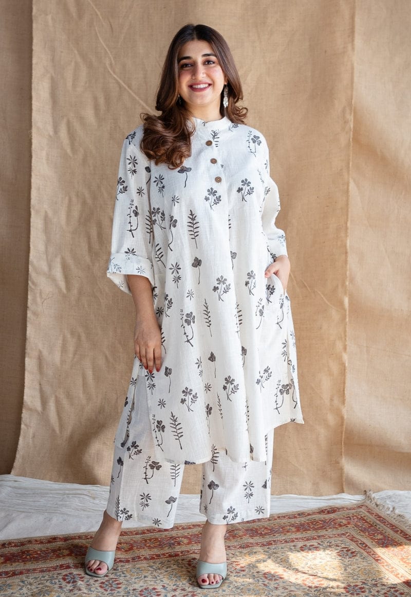 Women Cotton White Kurta Plaazo set