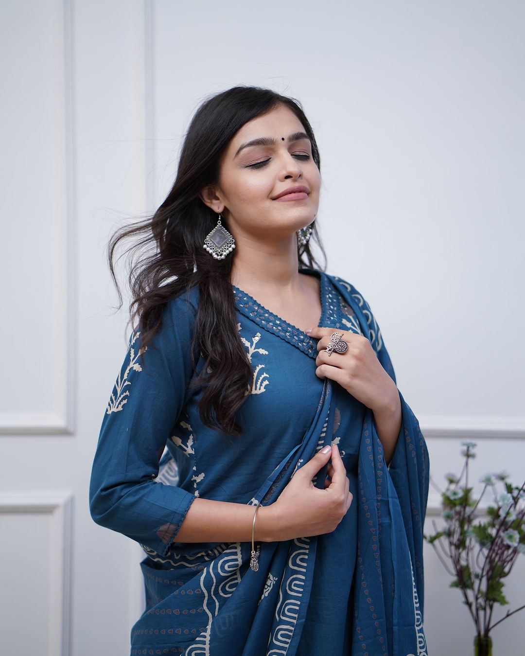 Women Heavy Cotton Blue kurta Pant and Dupatta set