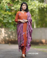 Women Cotton SS Orange Kurta Pant and Dupatta set