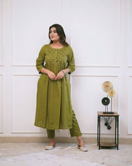 Trending Green Tagai Cotton Kurta Pant set