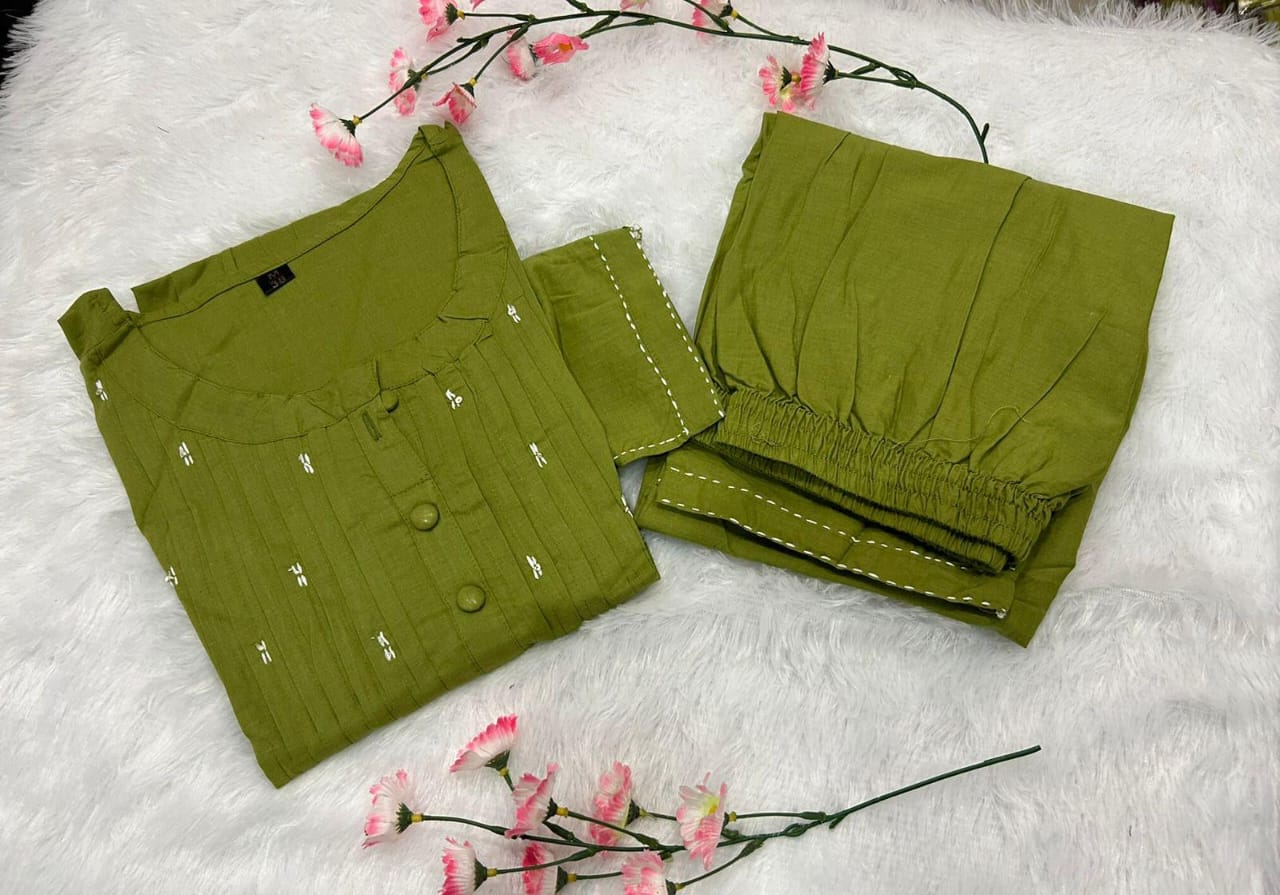 Trending Green Tagai Cotton Kurta Pant set