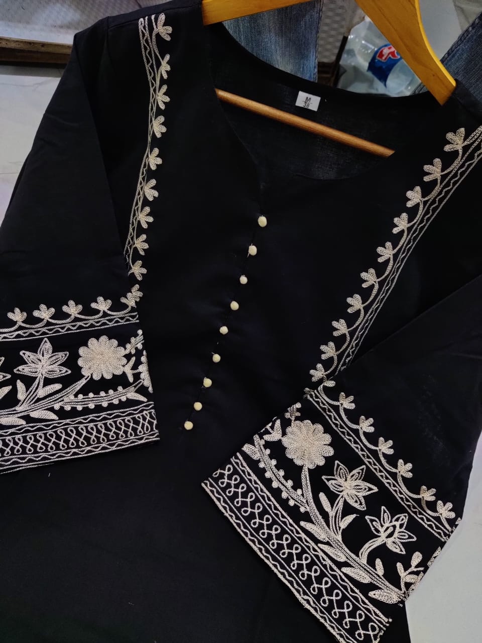 Women Cotton Black Pakistani Kurta Palazzo set