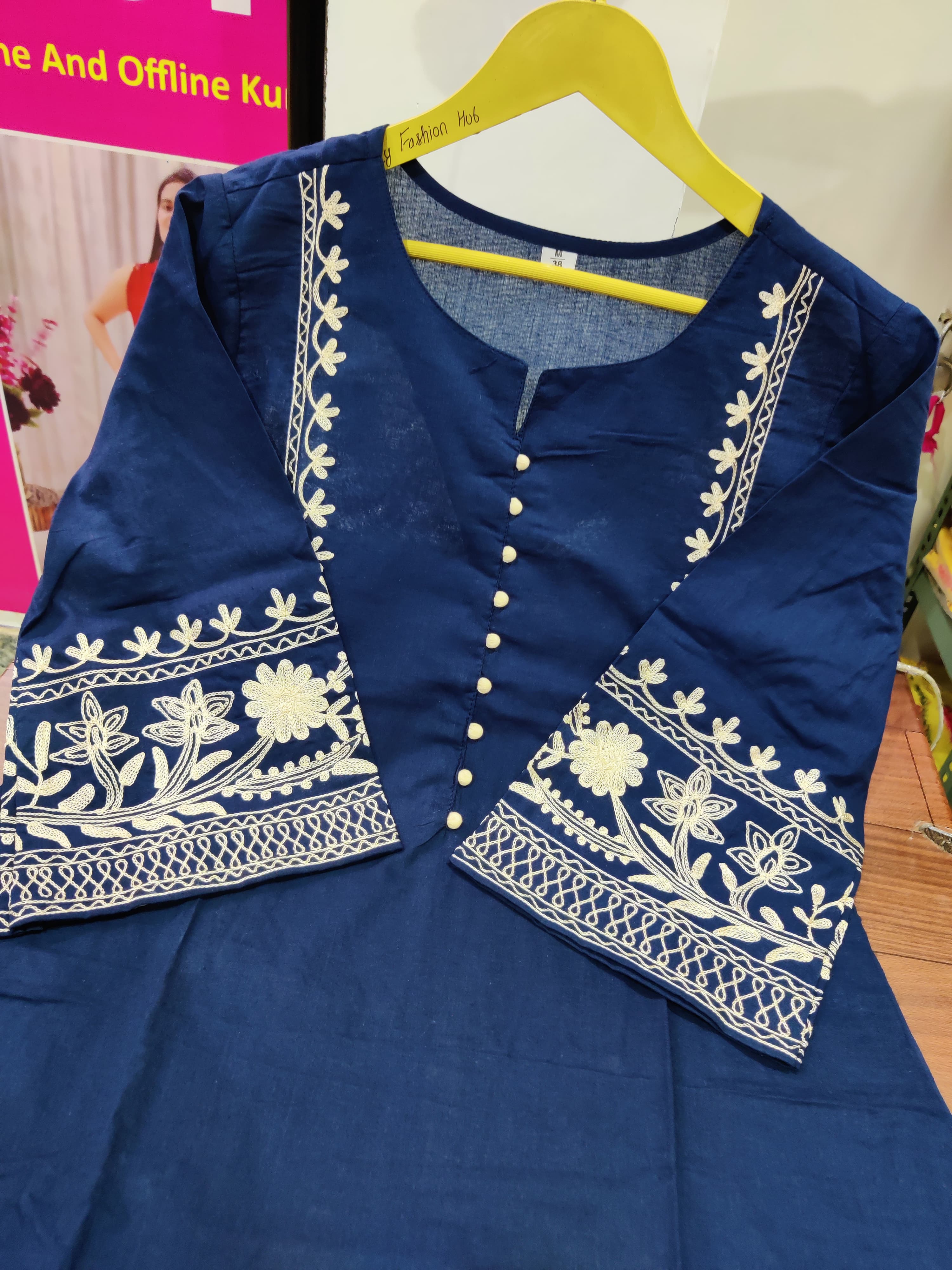 Women Cotton Blue Pakistani Kurta Palazzo set