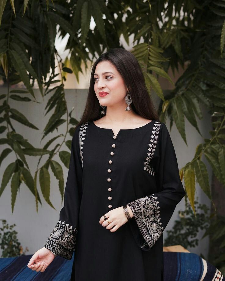 Women Cotton Black Pakistani Kurta Palazzo set