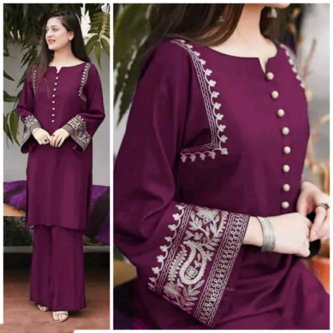 Women Cotton Wine Pakistani Kurta Palazzo set