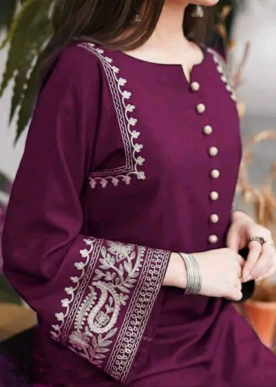 Women Cotton Wine Pakistani Kurta Palazzo set