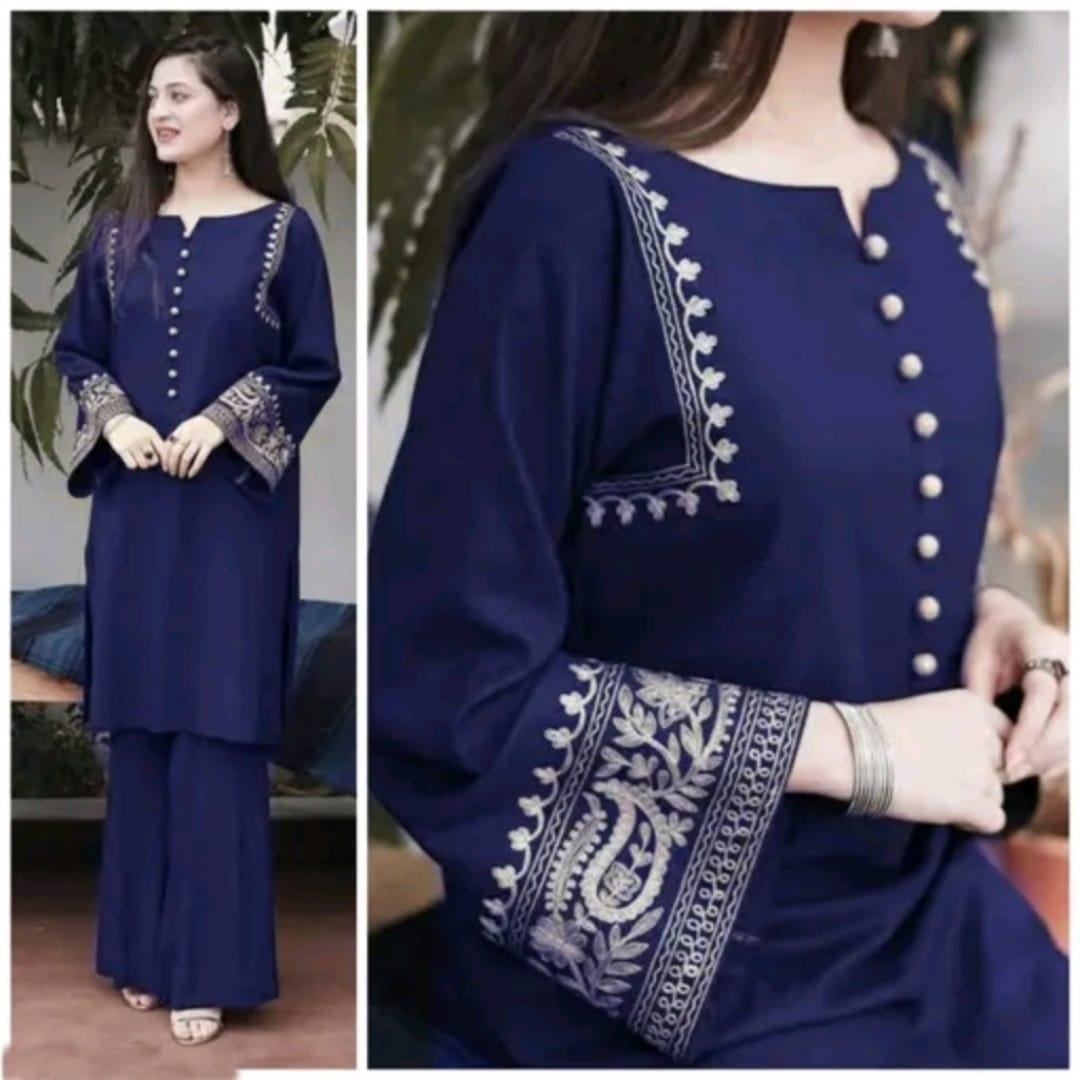 Women Cotton Blue Pakistani Kurta Palazzo set