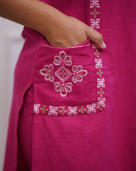 Women Cotton pocketed Pink Kurta Pant set