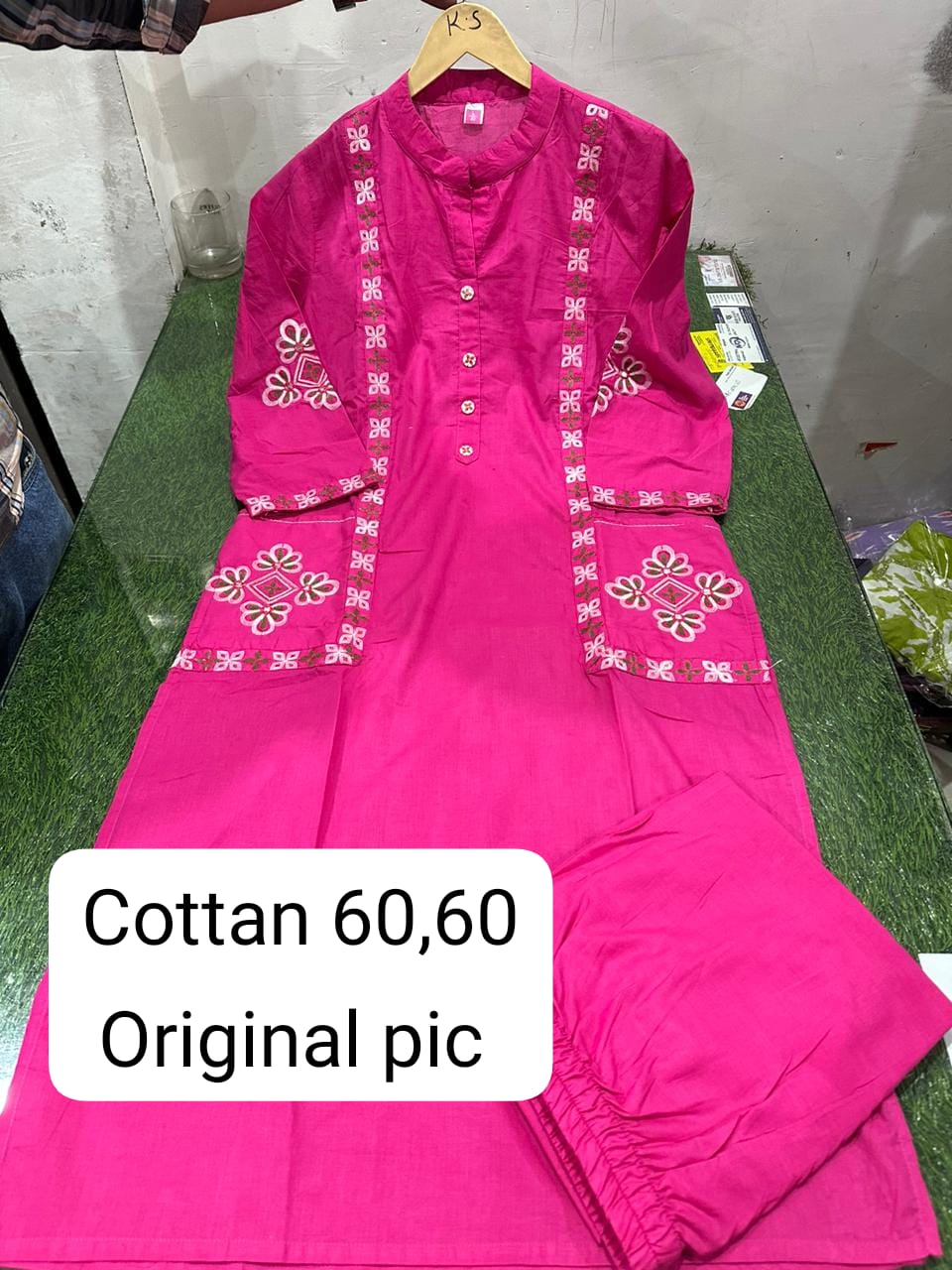 Women Cotton pocketed Pink Kurta Pant set