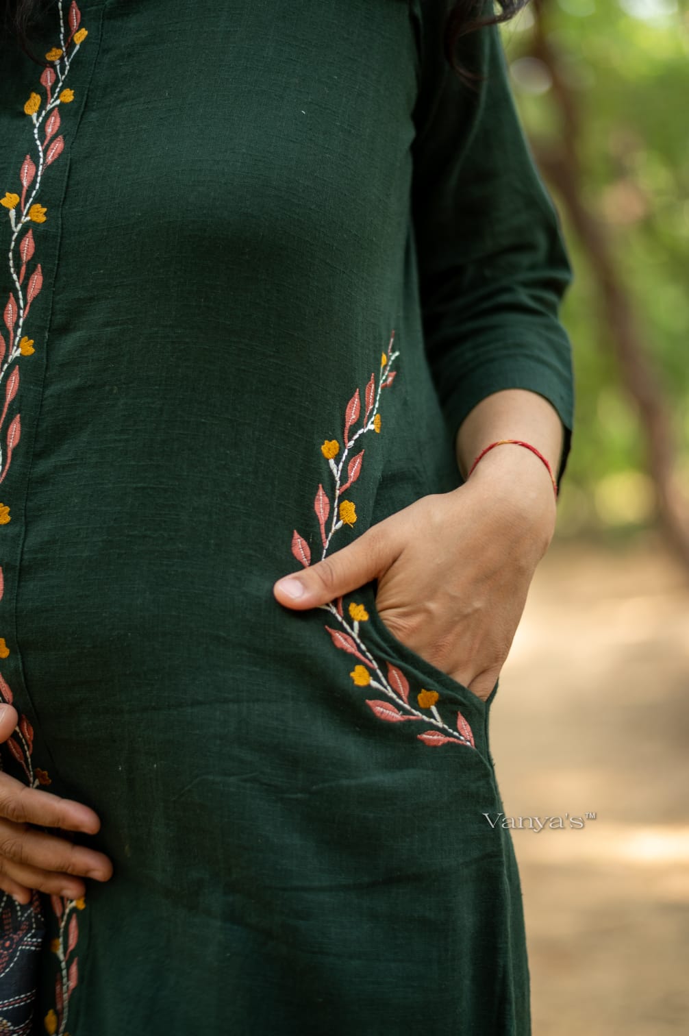 Women Front Embroidery Green Cotton Kurta Pant and Dupatta set