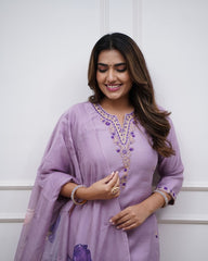 Women Purple Kurta Pant and Dupatta set