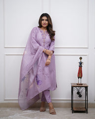 Women Purple Kurta Pant and Dupatta set