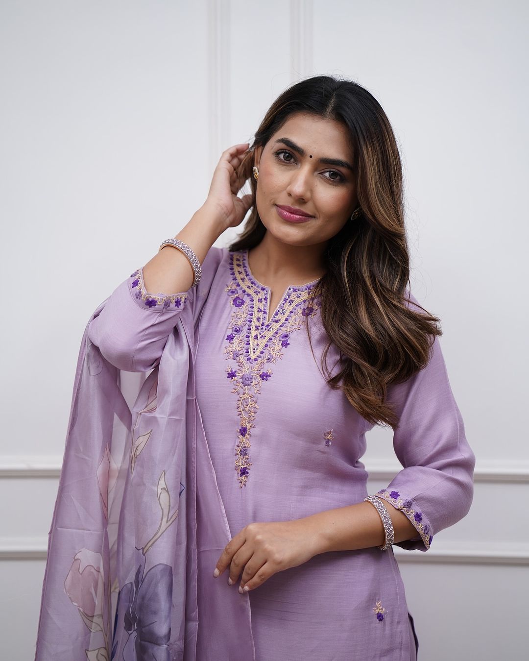 Women Purple Kurta Pant and Dupatta set