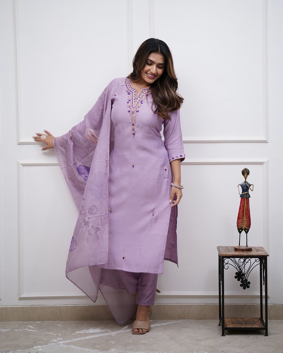 Women Purple Kurta Pant and Dupatta set