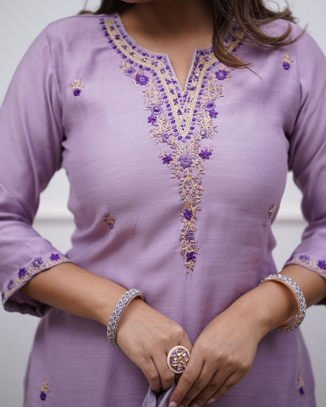 Women Purple Kurta Pant and Dupatta set