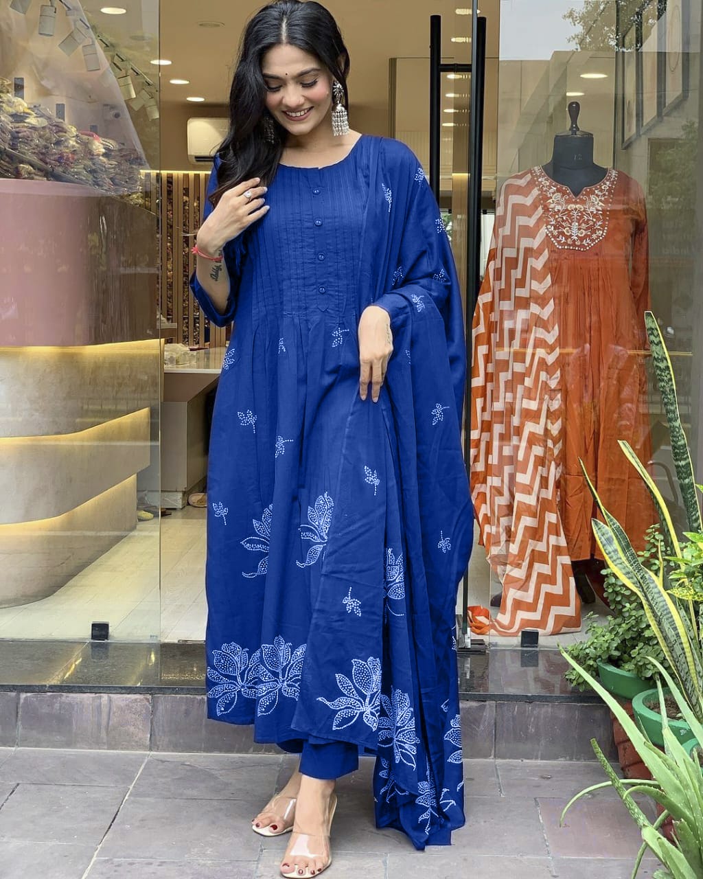 Women Cotton Blue Kurta Pant and Dupatta set