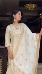 Women Chanderi Silk Kurta Pant and Dupatta set