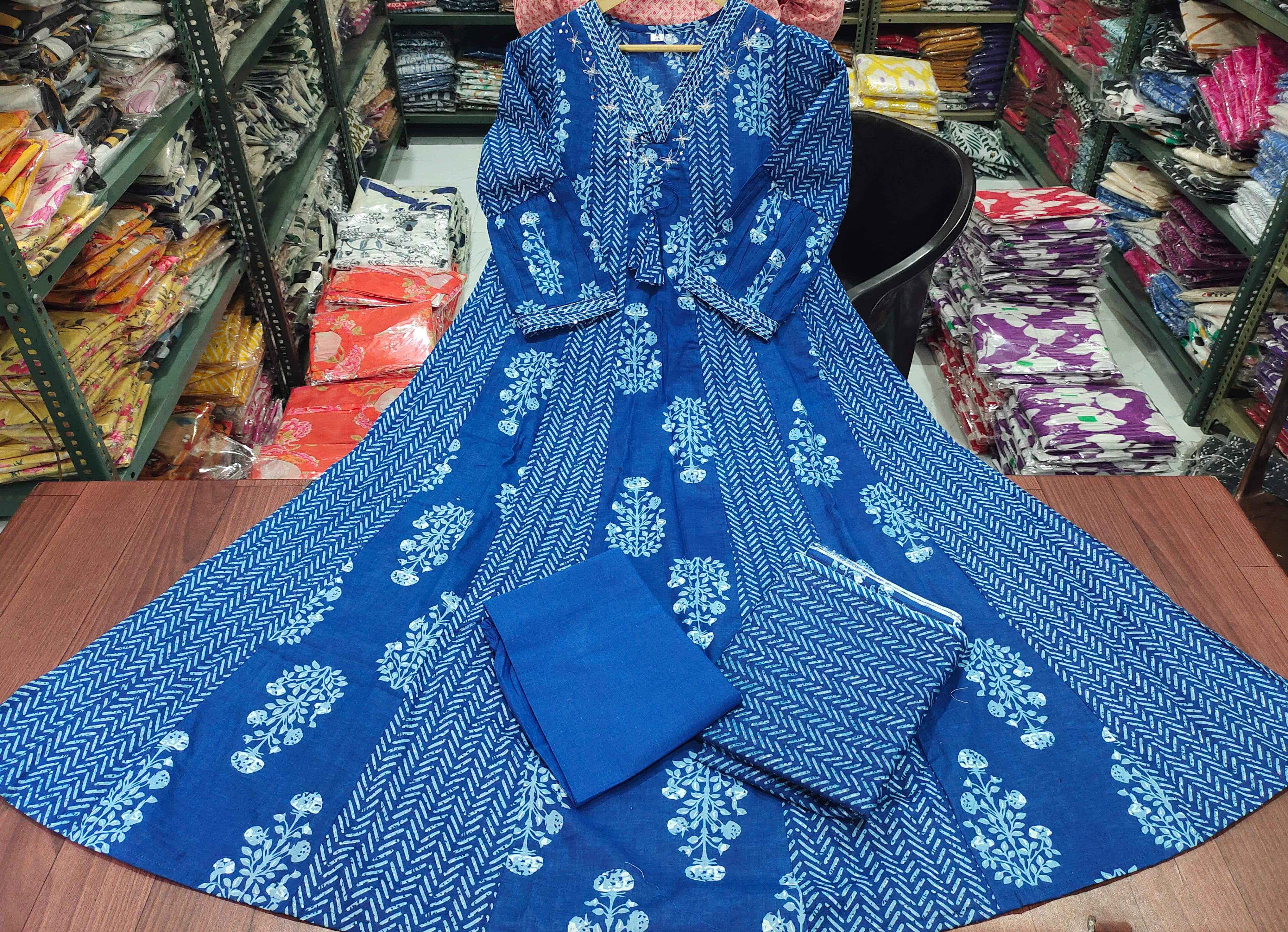 Women Cotton Blue Kurta Pant and Dupatta set