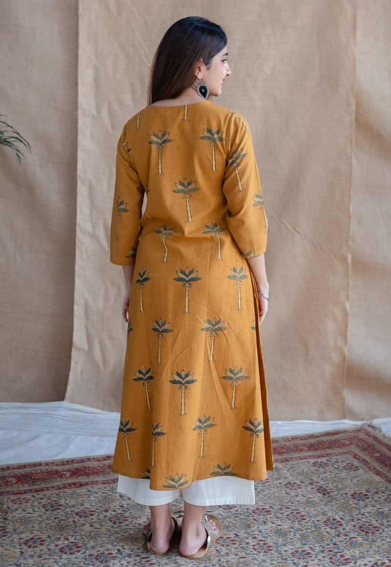 Women Yellow Cotton Kurta Pant set