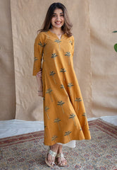 Women Yellow Cotton Kurta Pant set