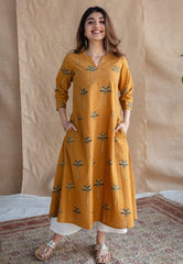 Women Yellow Cotton Kurta Pant set