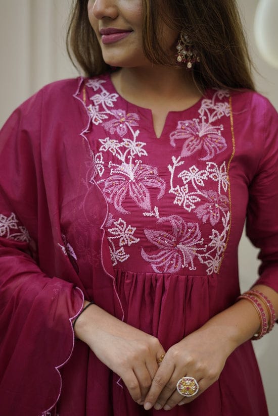 Women Pink Embroidery Kurta Pant and Dupatta set