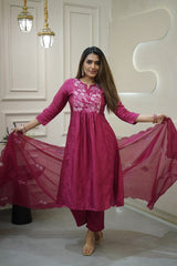 Women Pink Embroidery Kurta Pant and Dupatta set