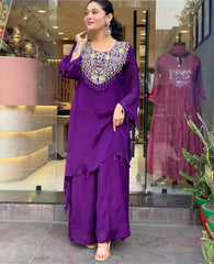 Women Purple Embroidery Rayon Co-Ord set