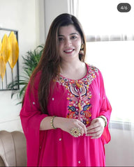 Women Pink Embroidery Kaftan and Pant set