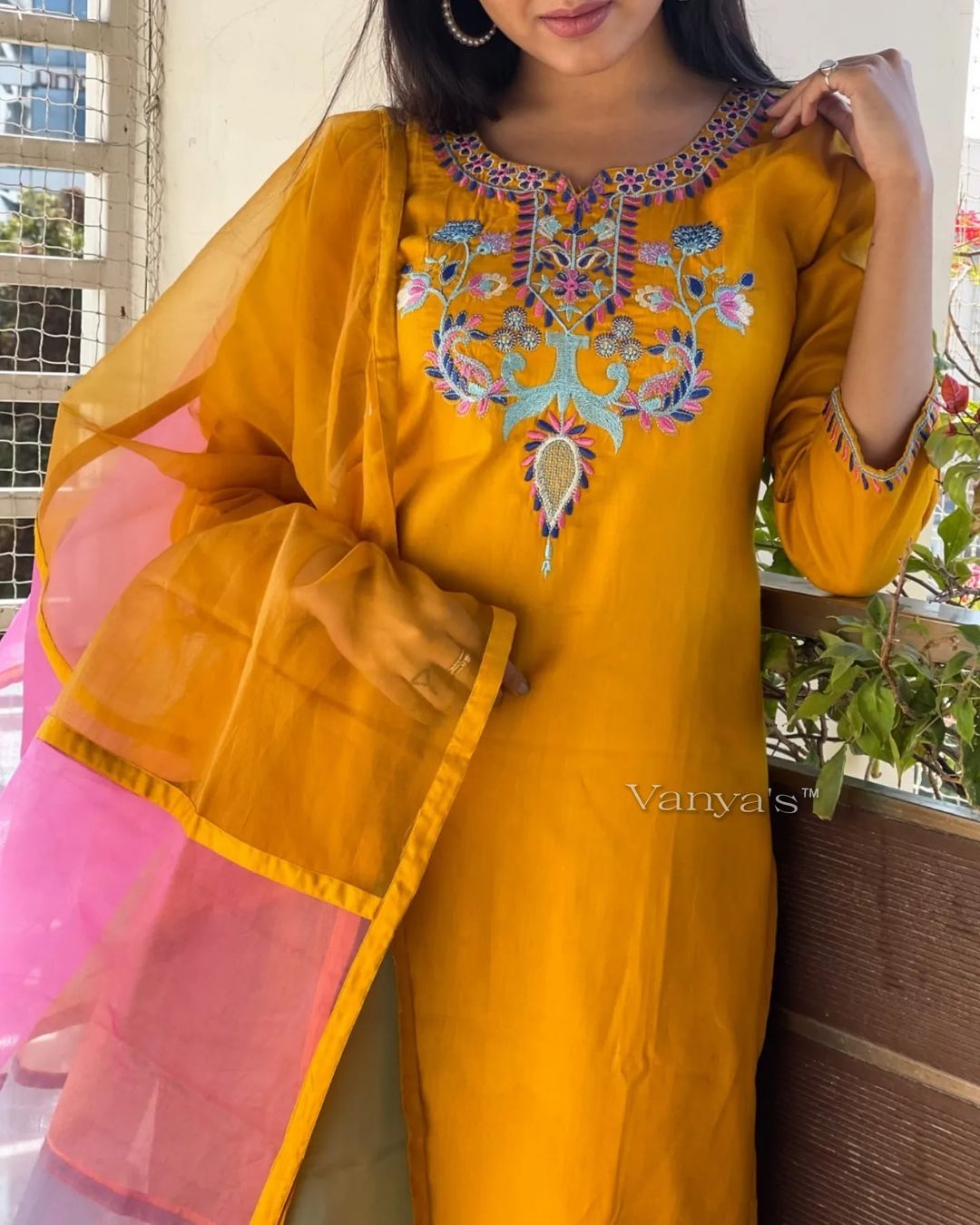 Women Yellow Cotton Kurta Pant and Dupatta set