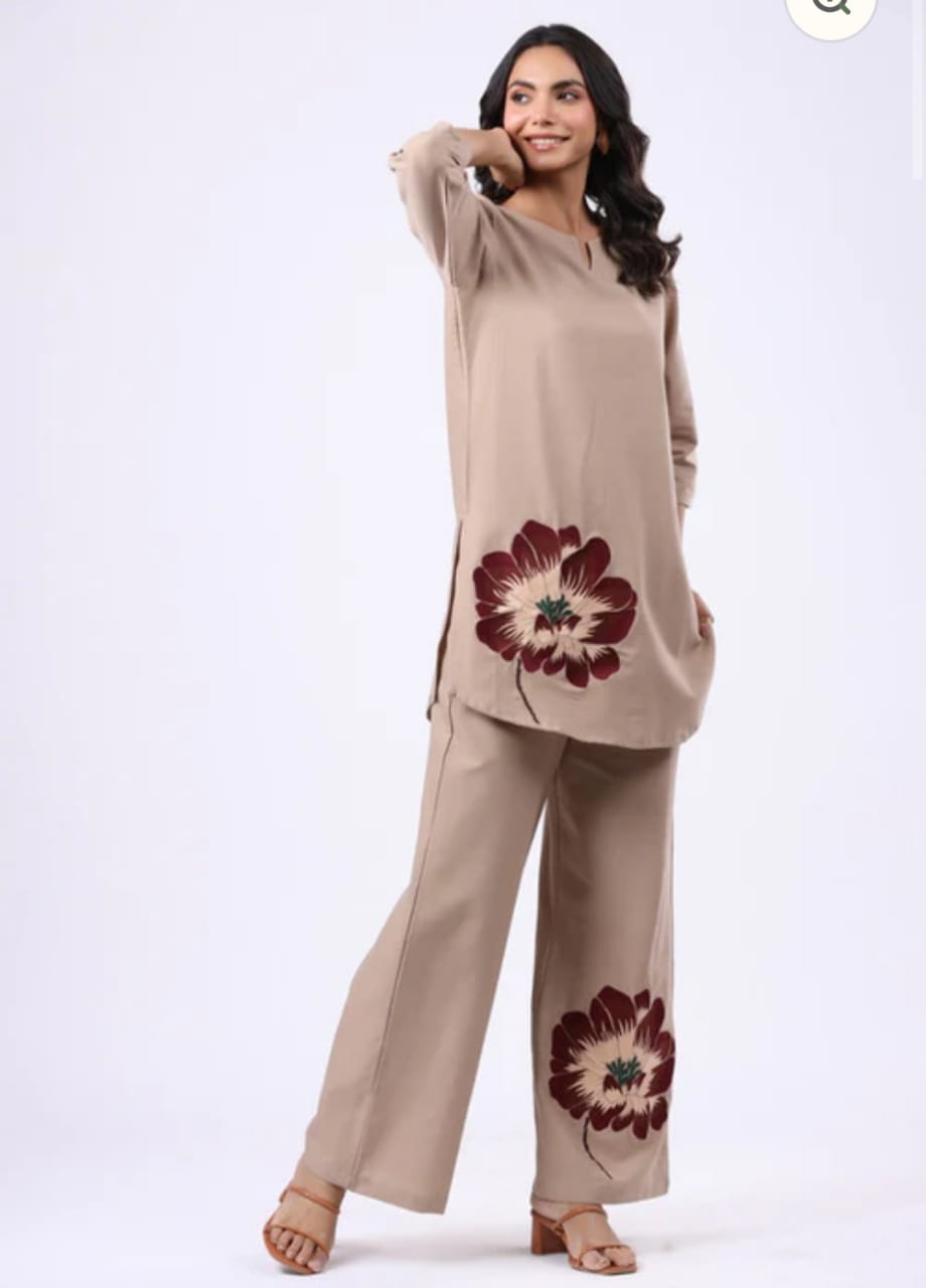 Women Beige Cotton Co-Ord set