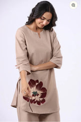 Women Beige Cotton Co-Ord set