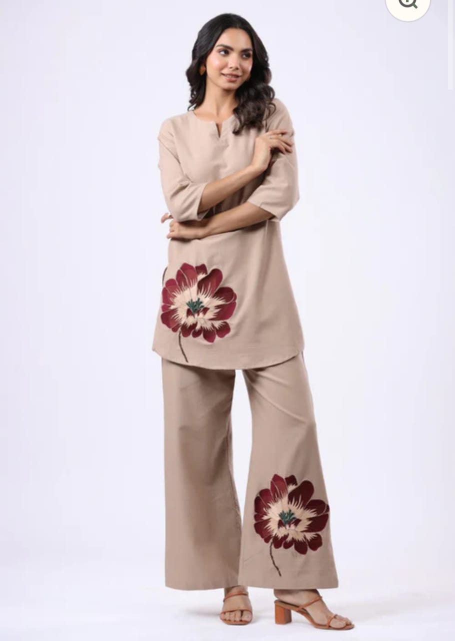 Women Beige Cotton Co-Ord set