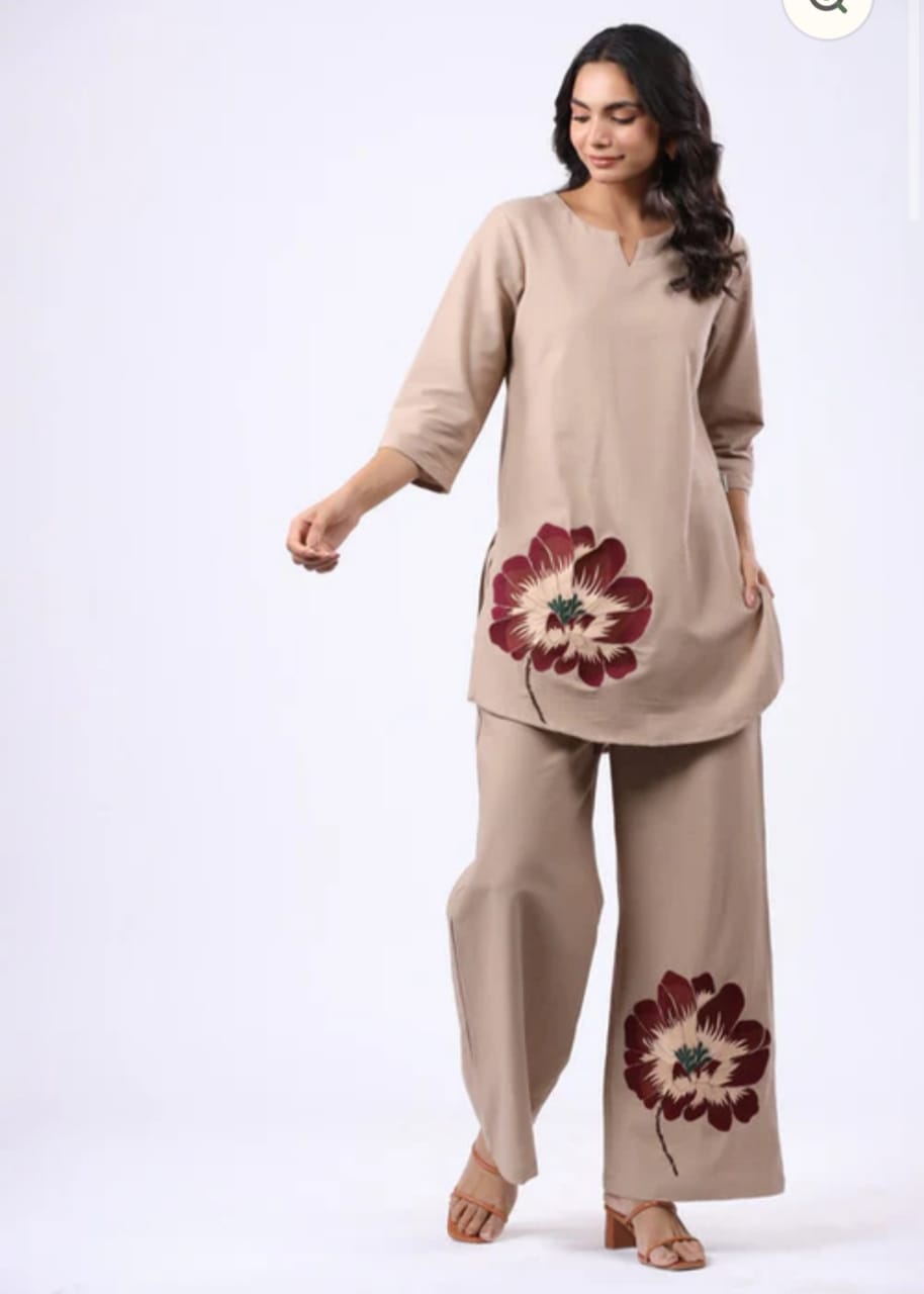 Women Beige Cotton Co-Ord set