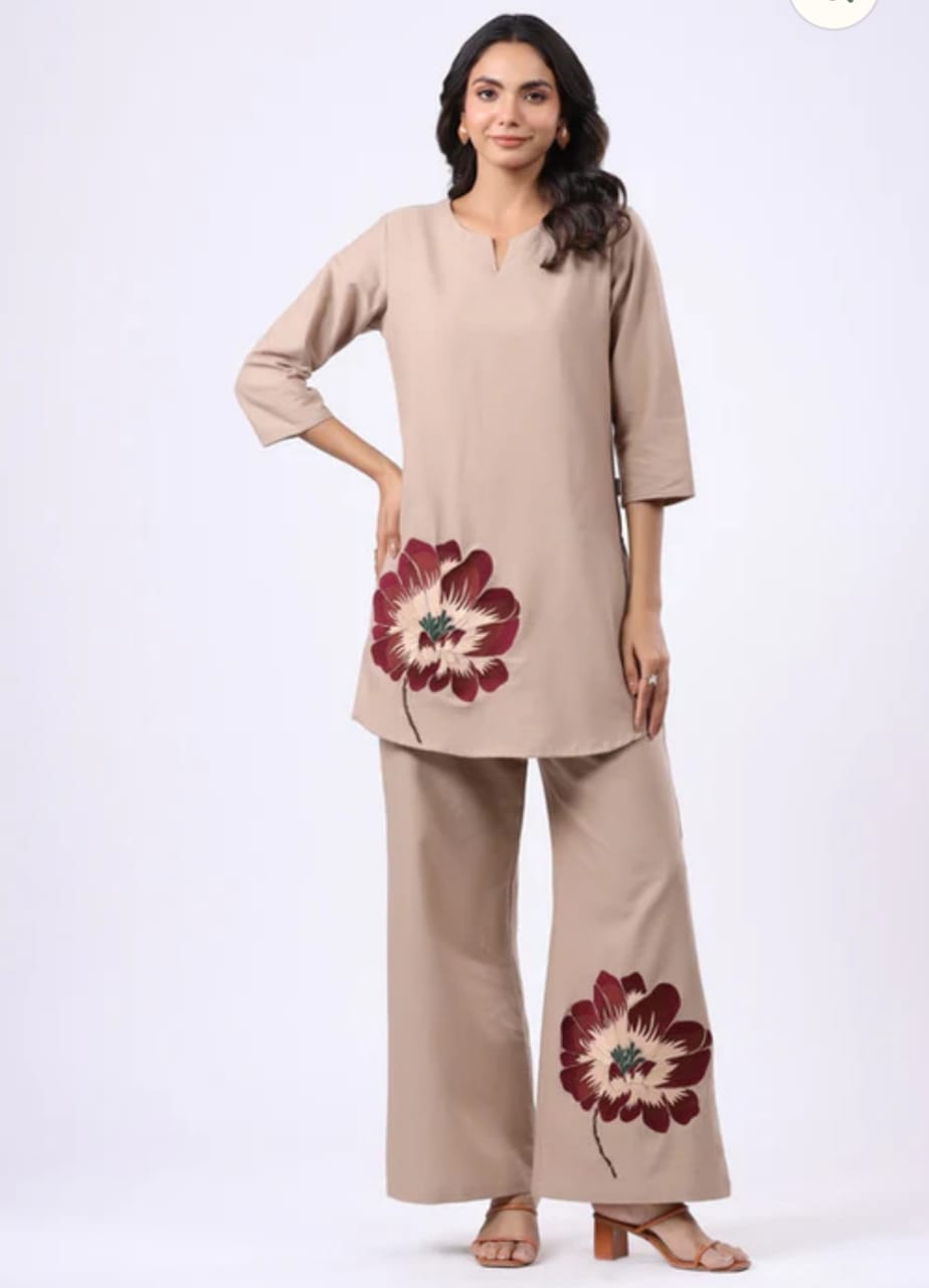 Women Beige Cotton Co-Ord set